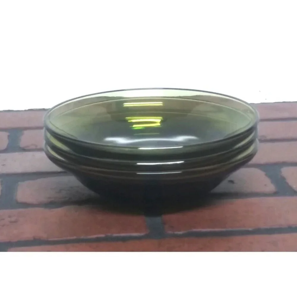 3 Anchor Hocking salad Bowls Avocado Green Glass Vintage 70s shallow wide mouth